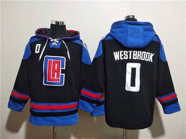 Men's Los Angeles Clippers #0 Russell Westbrook Black Blue Lace-Up Pullover Hoodie,We sell and wholesale Men's Los Angeles Clippers #0 Russell Westbrook Black Blue Lace-Up Pullover Hoodie on line form chian!